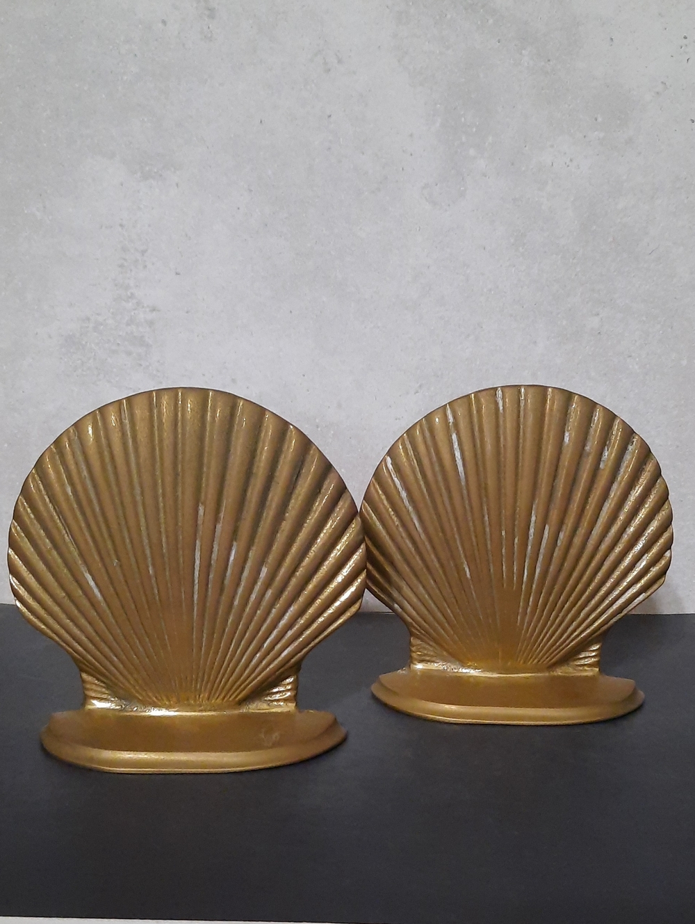 Vintage Brass Clam Shell Sculptural Bookends - Home Accents